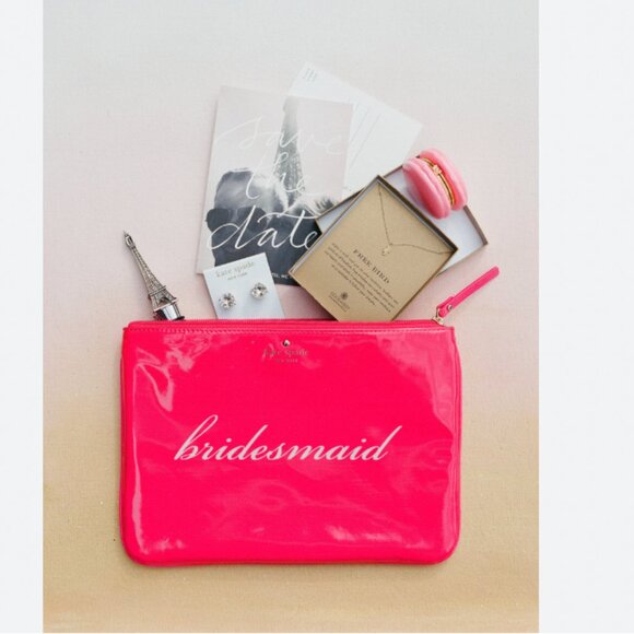kate spade wedding belles gia maid of honor hot pink clutch pouch bag nwot - Picture 3 of 3